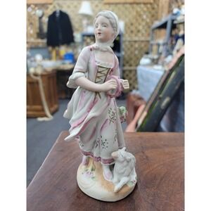 "Made In Occupied Japan" Woman With Lamb Figurine 7 3/4" Inches Tall